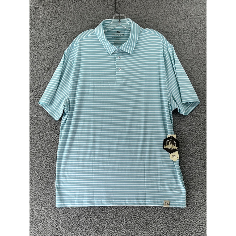 Rorie Whelan Golf Polo Shirt Mens XL Blue White Striped Short Sleeve UPF 50 NEW